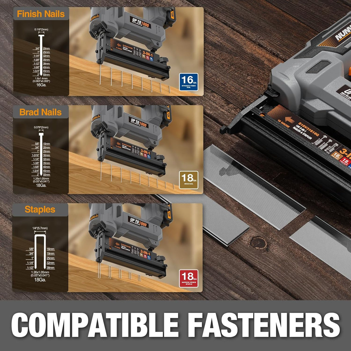 18V Cordless 3-in-1 16 & 18 Gauge Finish Nailer, Brad Nailer, and Narrow Crown Stapler Kit
