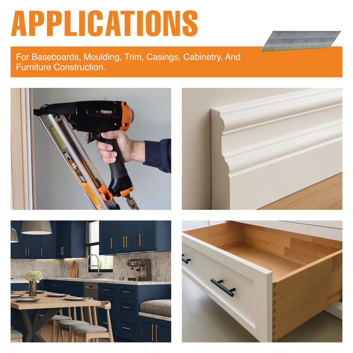 15-Gauge 34 Degree Angle 1-1/2" Tape Collated Finish Nails (1000 Count)