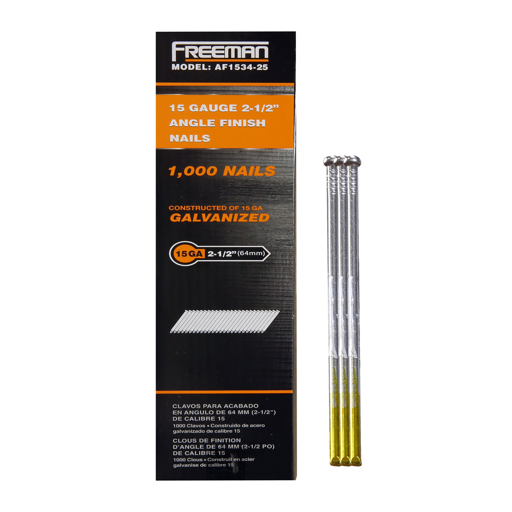 AF1534-25 15-Gauge 34 Degree Angle 2-1/2" Glue Collated Finish Nails (1000 Count)