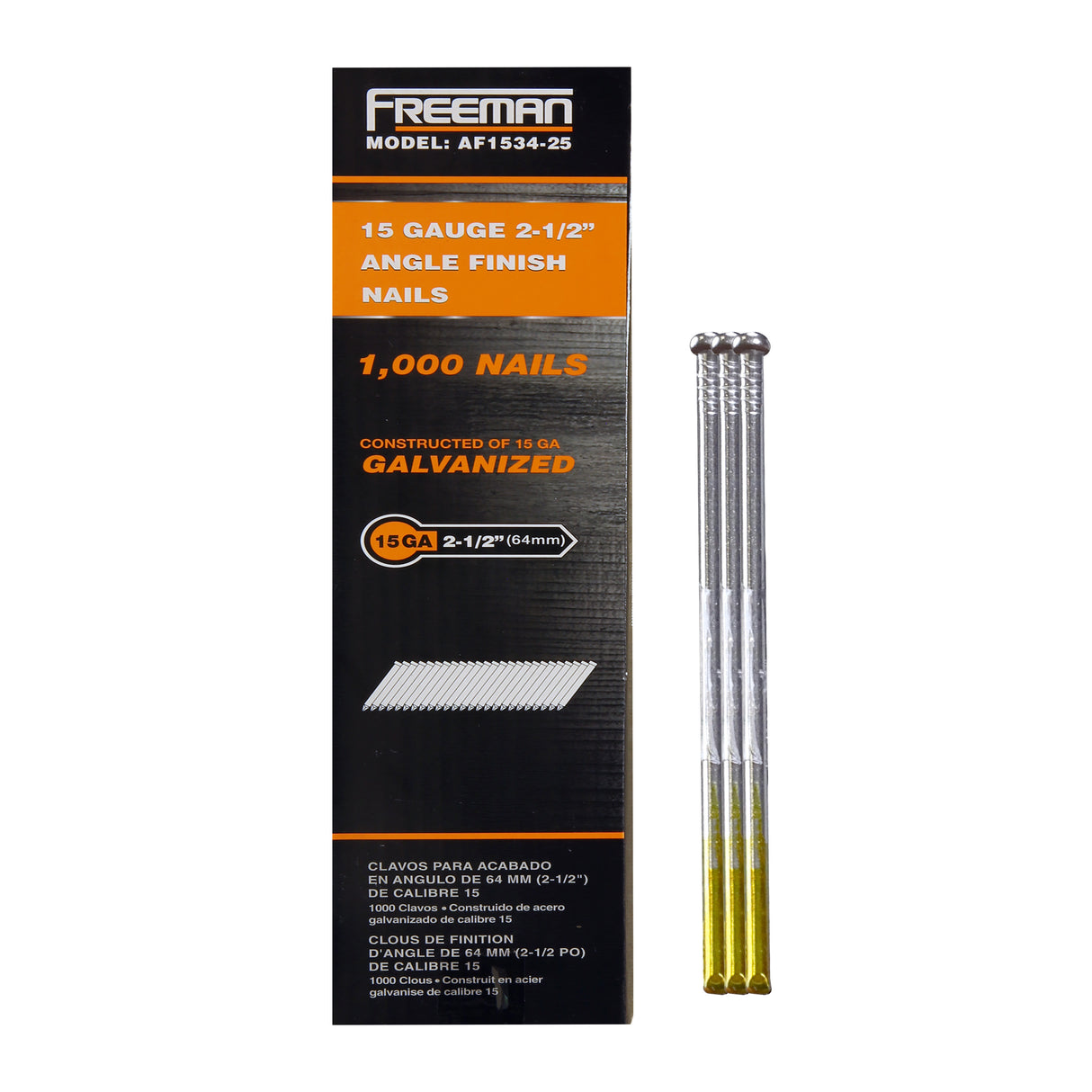 AF1534-25 15-Gauge 34 Degree Angle 2-1/2" Glue Collated Finish Nails (1000 Count)