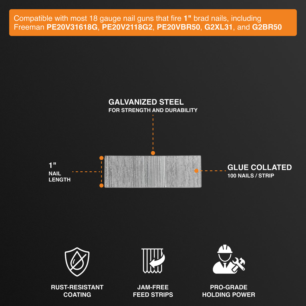 18-Gauge 1" Glue Collated Brad Nails (1000 Count)