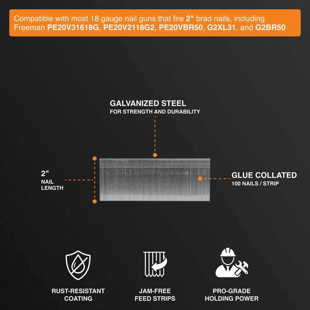 BN18-2-5K 18-Gauge 2" Glue Collated Brad Nails (5000 Count)