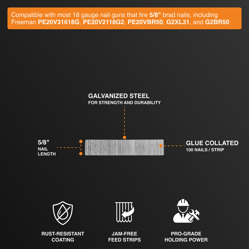 18-Gauge 5/8" Glue Collated Brad Nails (1000 Count)