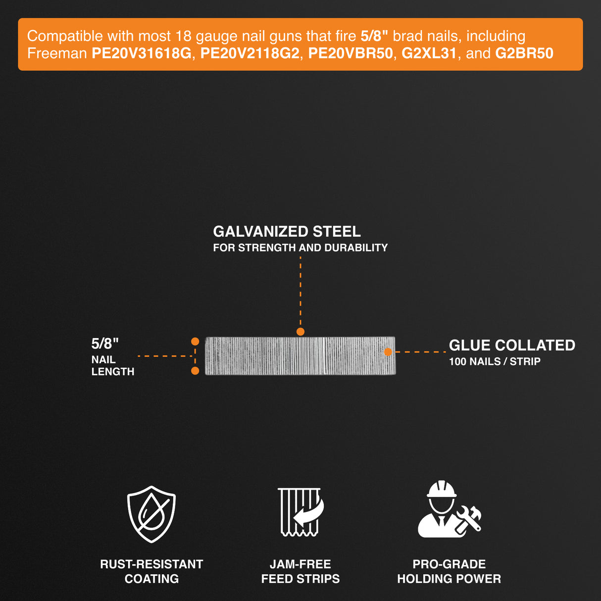 18-Gauge 5/8" Glue Collated Brad Nails (1000 Count)