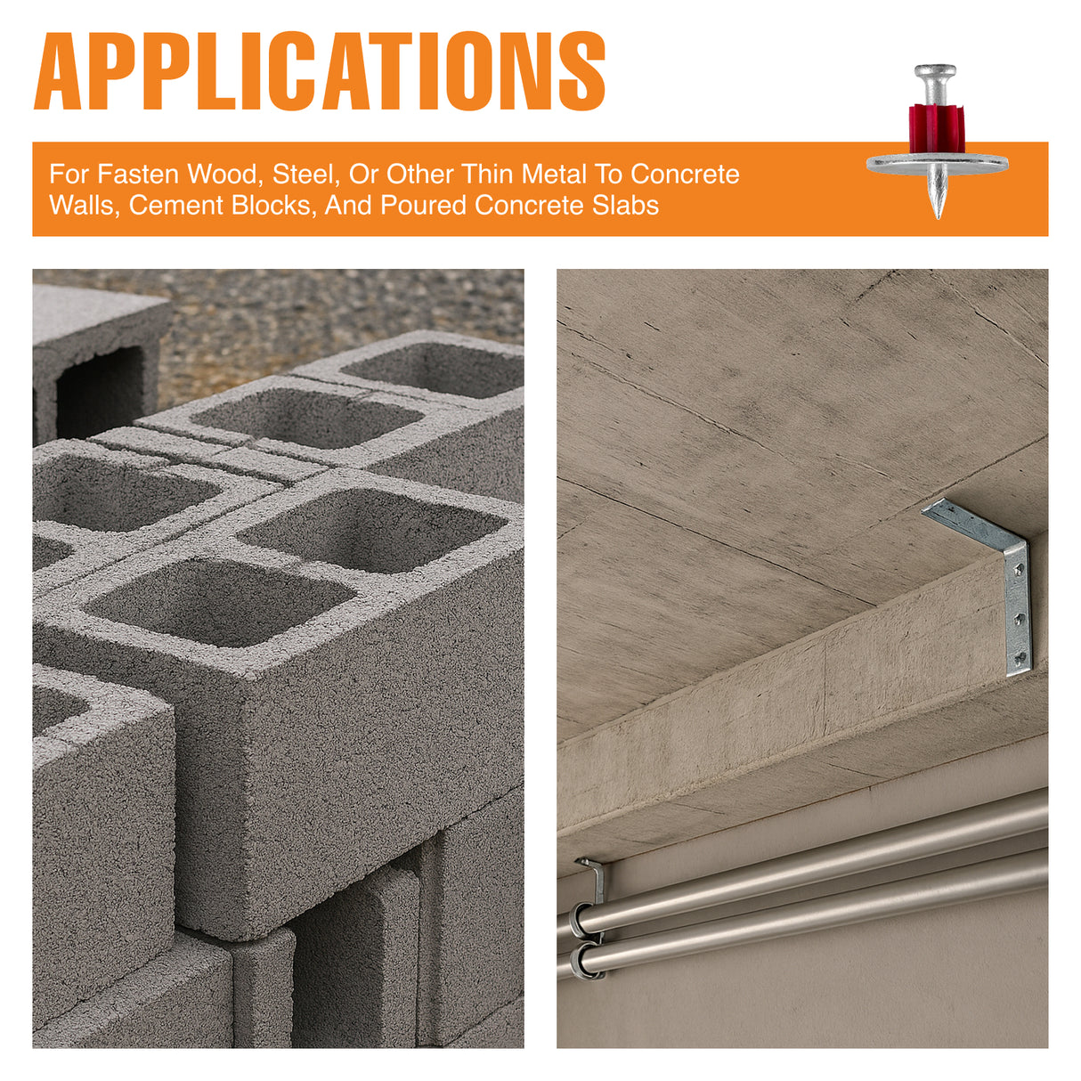 CNDPNW1-MC 1" Concrete Drive Pins with Washers (1,000 Count) - BULK