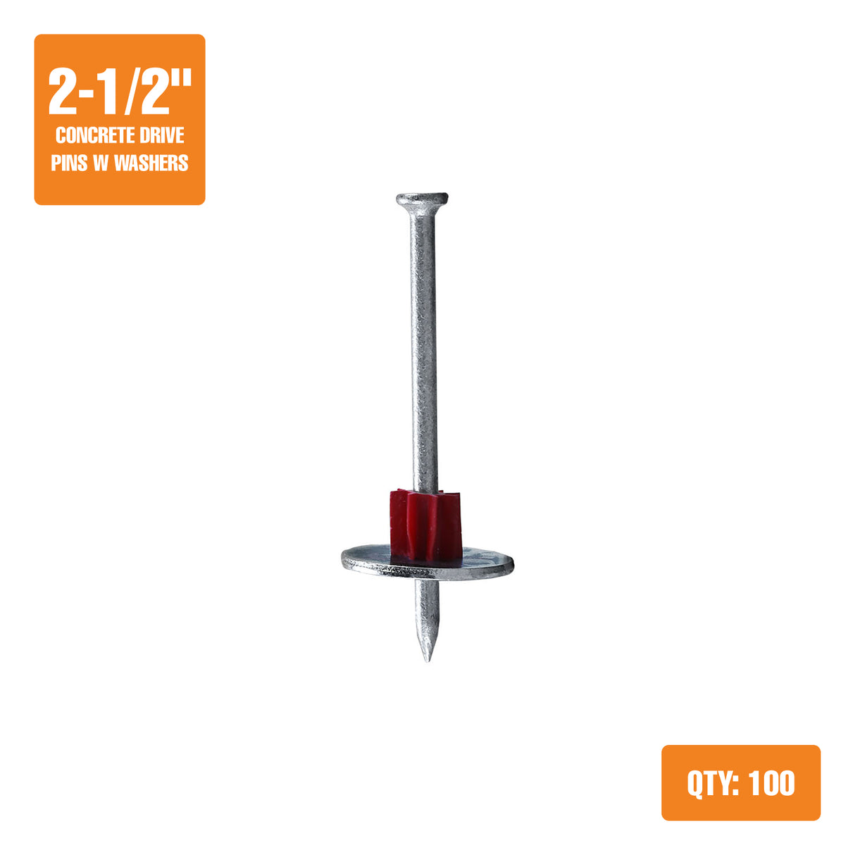 CNDPNW25 2-1/2" Concrete Drive Pins with Washers (100 Count)