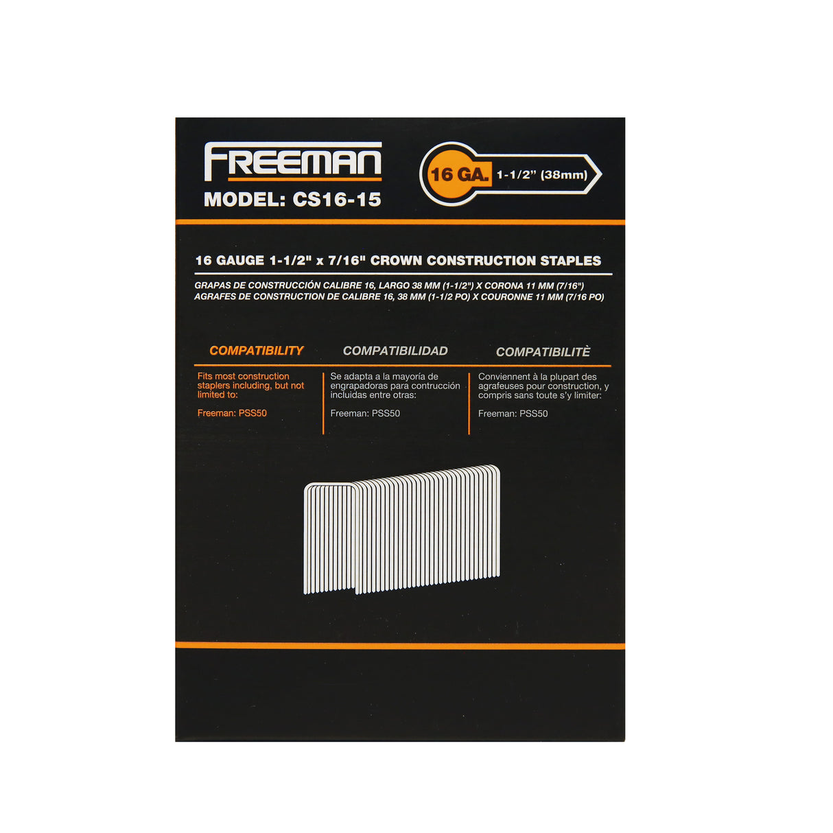 16-Gauge 1-1/2" Glue Collated Construction Staples with 7/16" Crown (1000 Count)