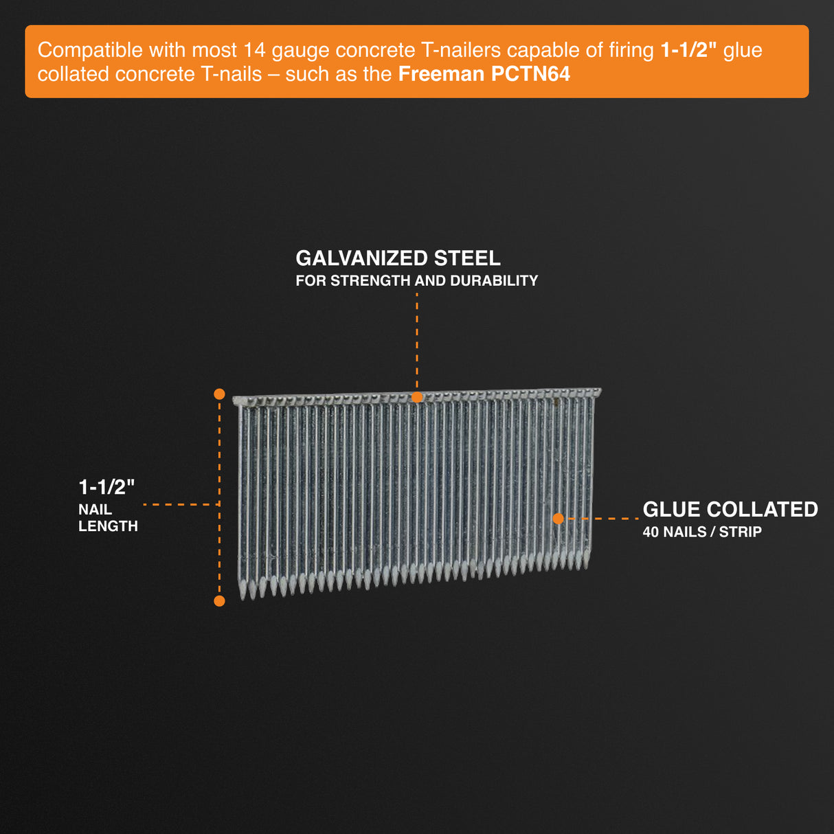 14-Gauge 1-1/2" Glue Collated Concrete T-Nails (1000 Count)