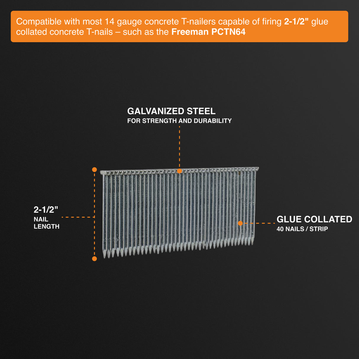 14-Gauge 1-1/2" to 2-1/2" Glue Collated Galvanized Concrete T-Nails (1000 Count)