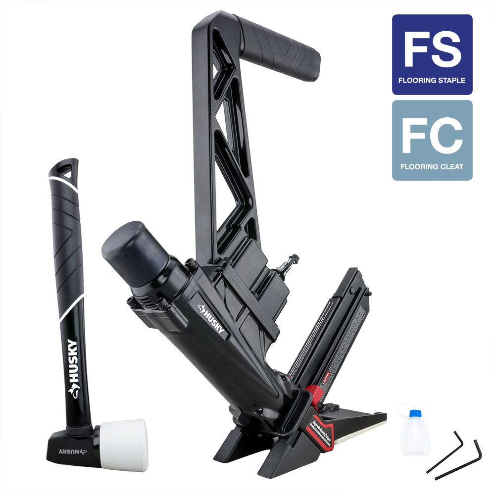 Kit neumático 3 en 1 para clavos/grapas de 5 cm de calibre 15.5 y 16 para pisos