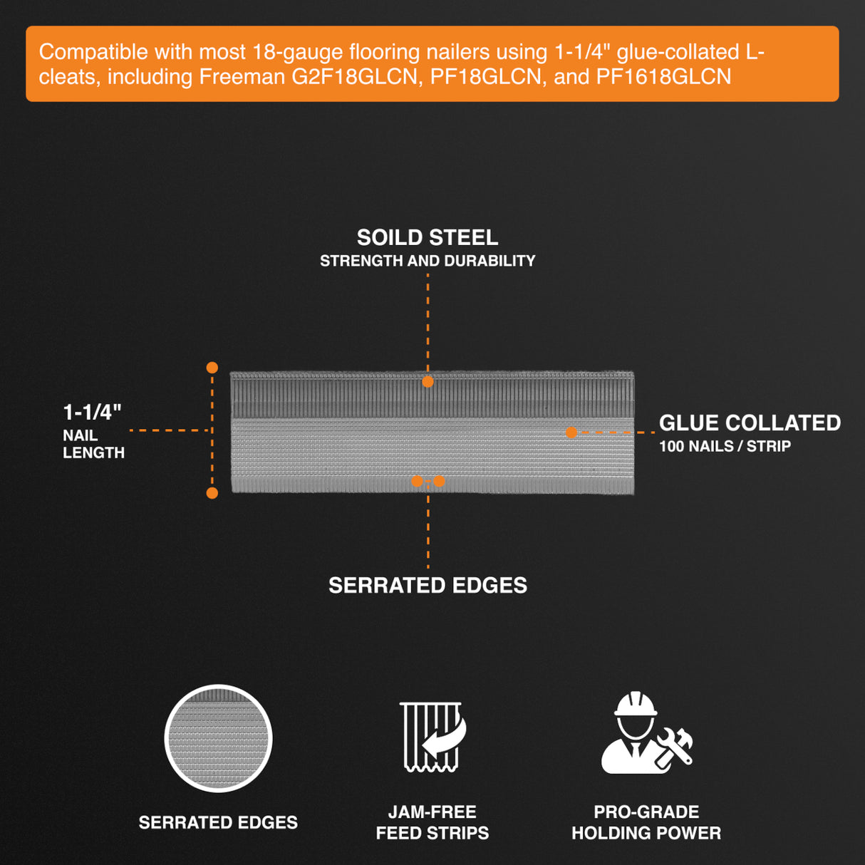 FN18L125 18-Gauge 1-1/4" Glue Collated Flooring L-Cleats (500 Count)