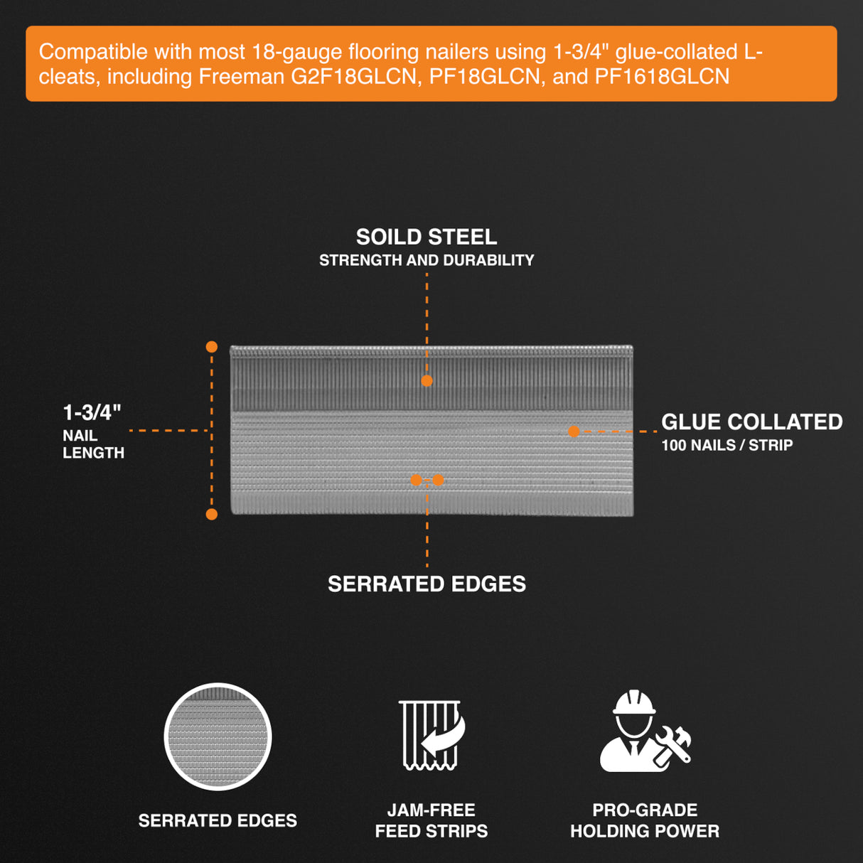 FN18L175 18-Gauge 1-3/4" Glue Collated Flooring L-Cleats (500 Count)