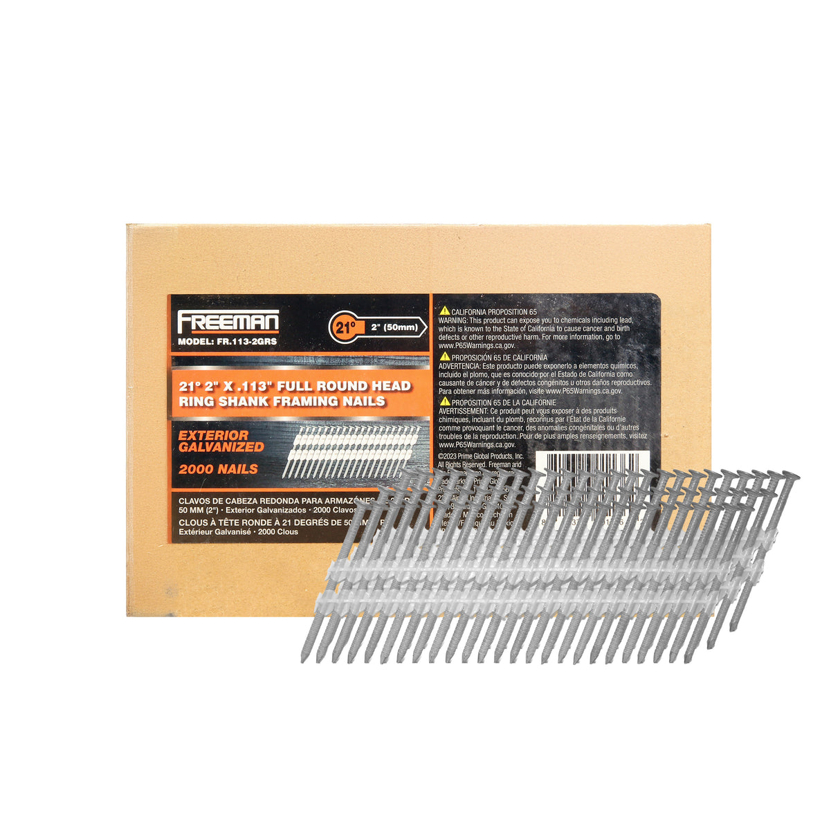 FR.113-2GRS 21 Degree .113" x 2" Plastic Collated Galvanized Ring Shank Full Round Head Framing Nails (2000 Count)