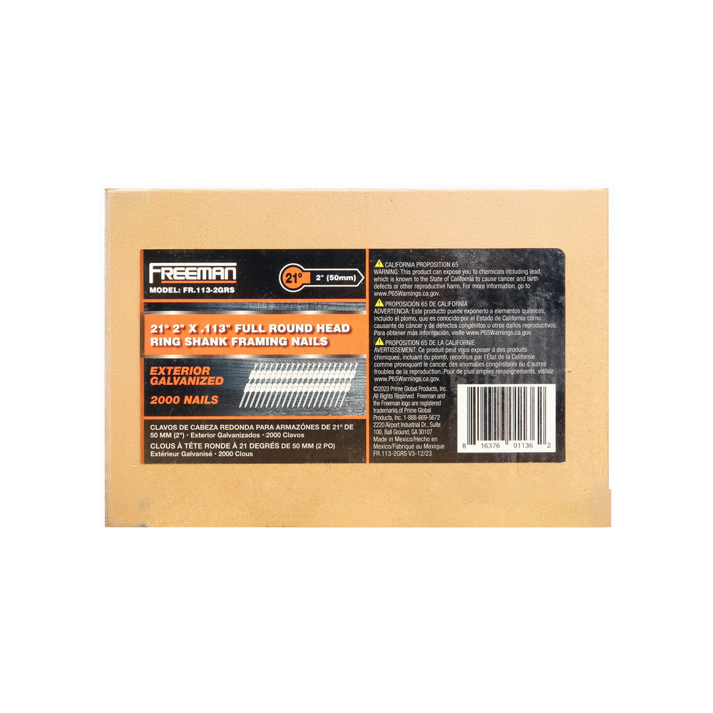 21 Degree .113" x 2" Plastic Collated Galvanized Ring Shank Full Round Head Framing Nails (2000 Count)