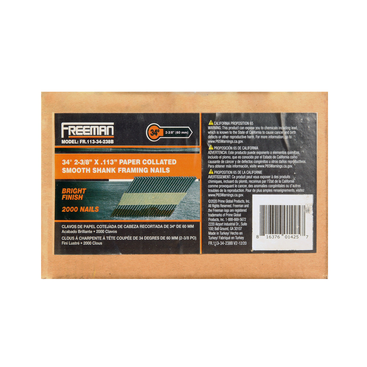 34 Degree .113" x 2-3/8" Paper Collated Bright Finish Smooth Shank Clipped Head Framing Nails (2000 Count)