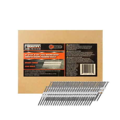 FR.131-314B 21 Degree .131" x 3-1/4" Plastic Collated Bright Finish Smooth Shank Full Round Head Framing Nails (2000 Count)