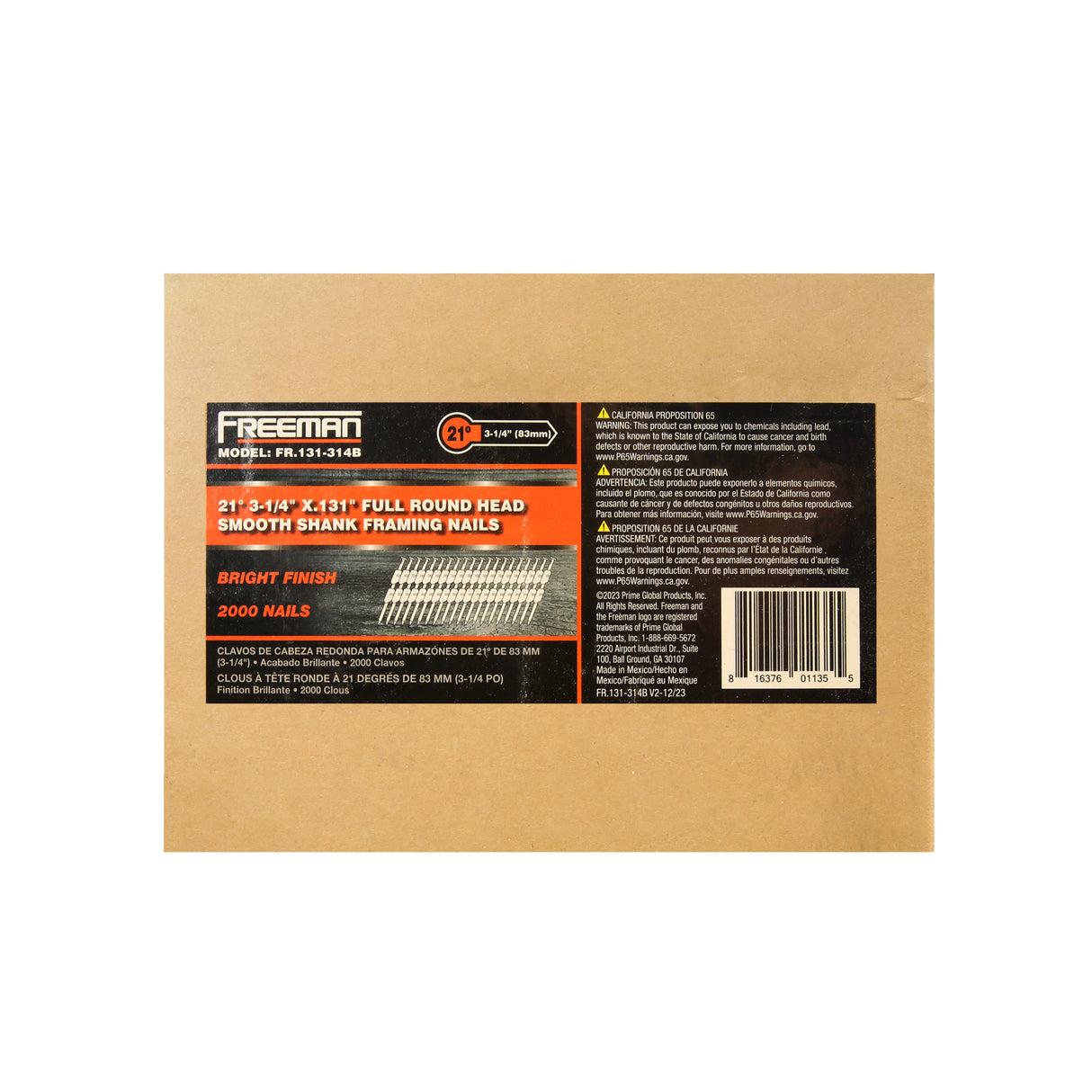 21 Degree .131" x 3-1/4" Plastic Collated Bright Finish Smooth Shank Full Round Head Framing Nails (2000 Count)