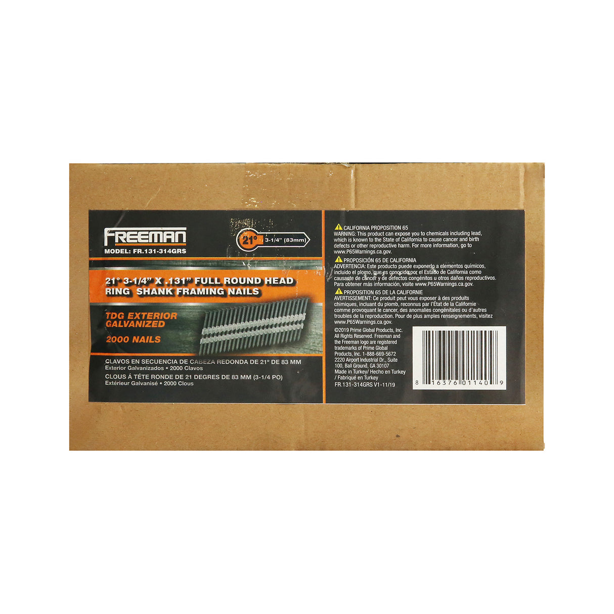 FR.131-314GRS 21 Degree .131" x 3-1/4" Plastic Collated Galvanized Ring Shank Full Round Head Framing Nails (2000 Count)