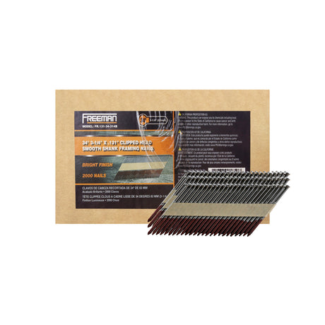 FR.131-34-314B 34 Degree .131" x 3-1/4" Paper Collated Bright Finish Smooth Shank Clipped Head Framing Nails (2000 Count)