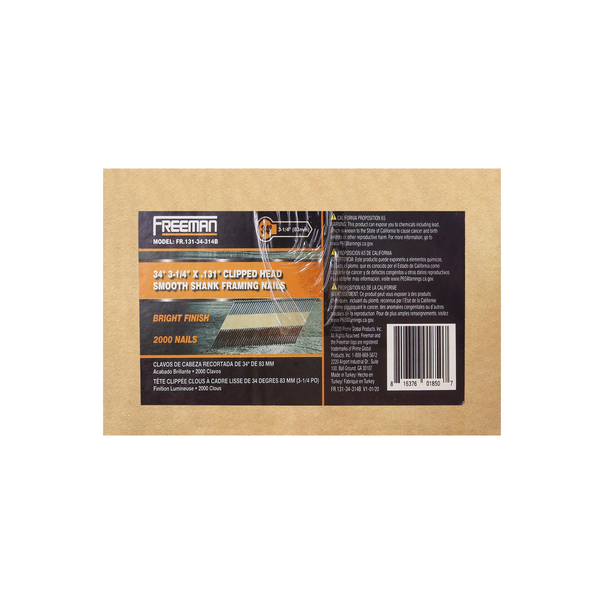 34 Degree .131" x 3-1/4" Paper Collated Bright Finish Smooth Shank Clipped Head Framing Nails (2000 Count)