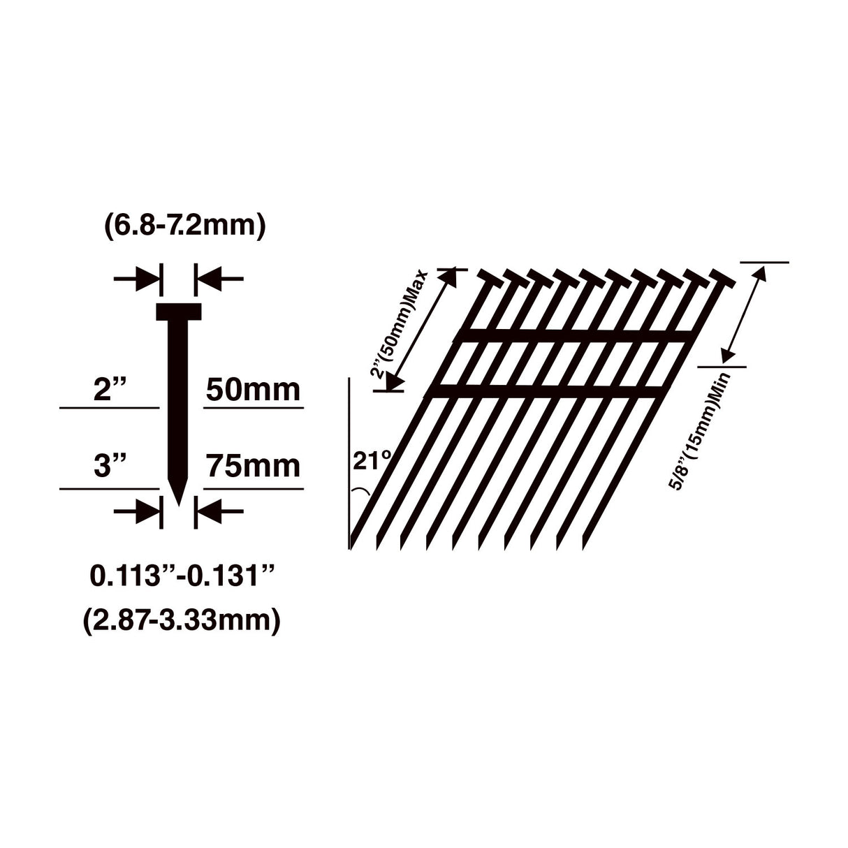 21 Degree .120" x 3" Plastic Collated Full Round Head Smooth Shank Framing Nails (500 Count)