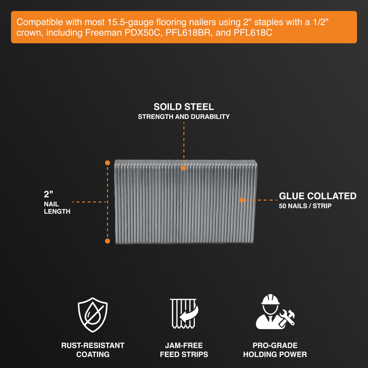 FS-21K 15.5-Gauge 2" Glue Collated Flooring Staples with 1/2" Crown (1000 Count)