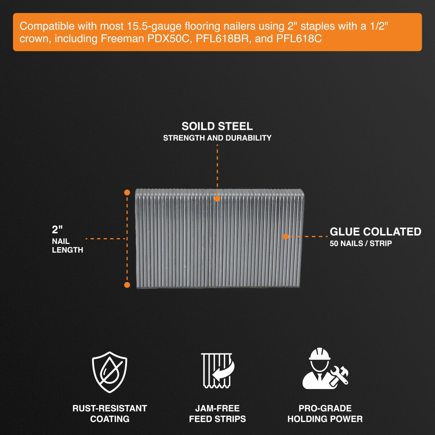 FS-21K 15.5-Gauge 2" Glue Collated Flooring Staples with 1/2" Crown (1000 Count)