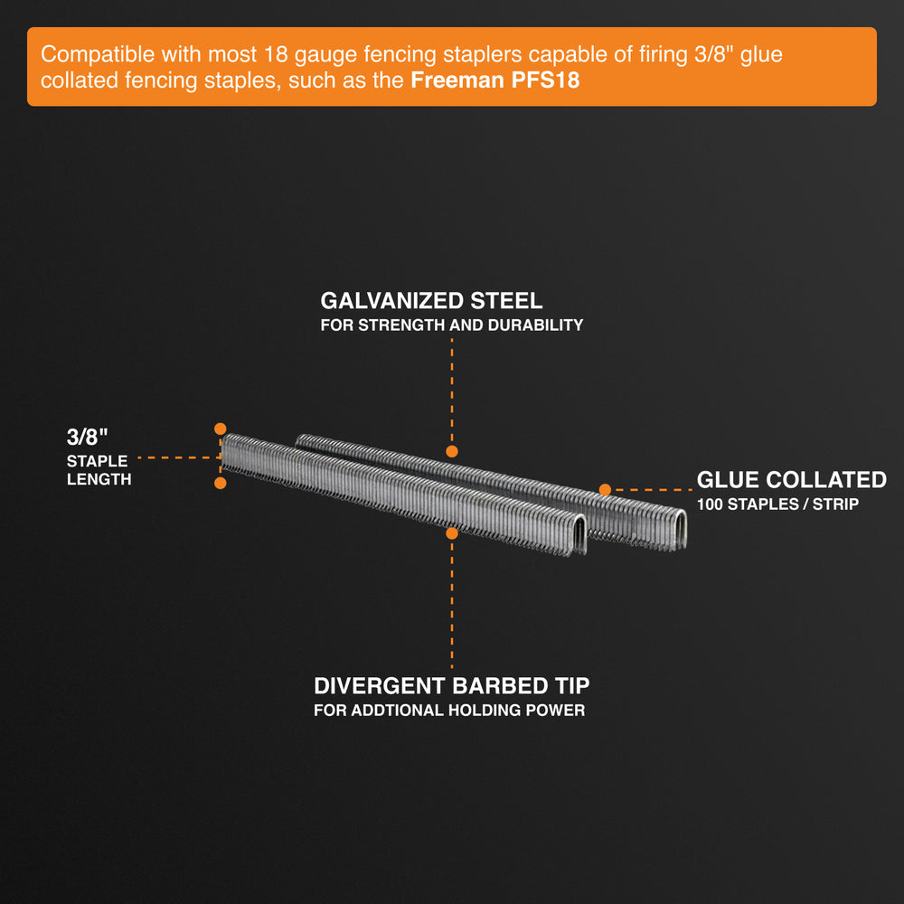 18-Gauge 3/8" Glue Collated Barbed Fencing Staples (5000 Count)