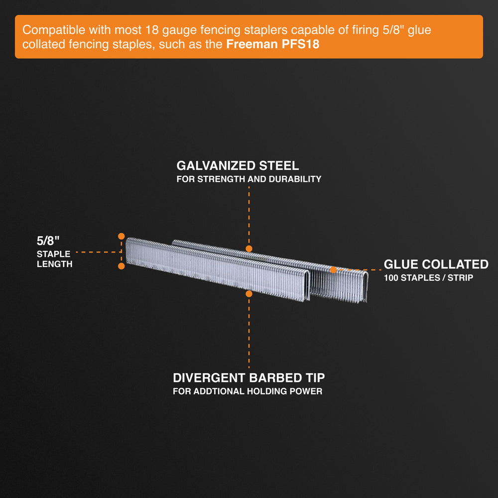 18-Gauge 5/8" Glue Collated Barbed Fencing Staples (5000 Count)