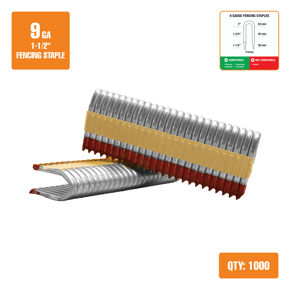 9-Gauge 1-1/2" Glue Collated Fencing Staples (500 Count)