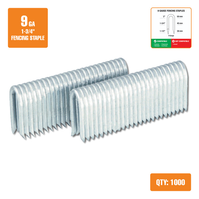 FS9G175 9-Gauge 1-3/4" Glue Collated Fencing Staples (1000 Count)
