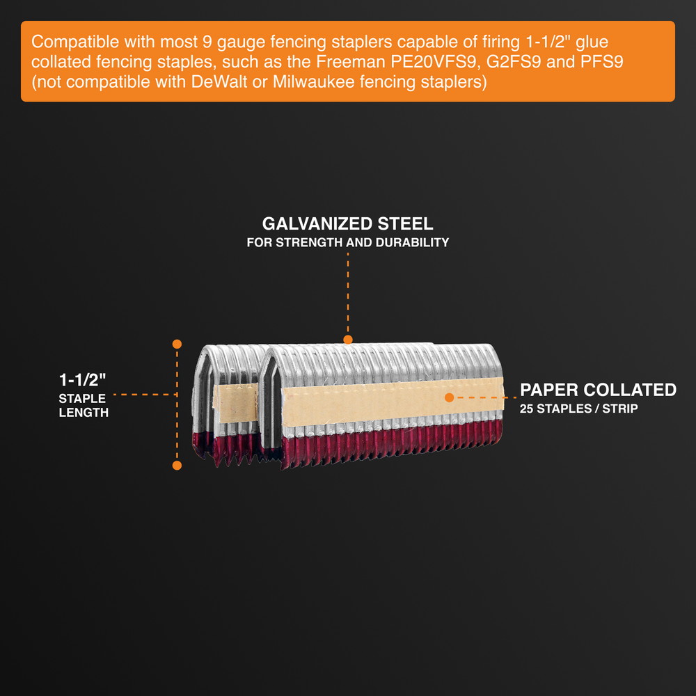 9-Gauge 1-1/2" Glue Collated Fencing Staples (500 Count)