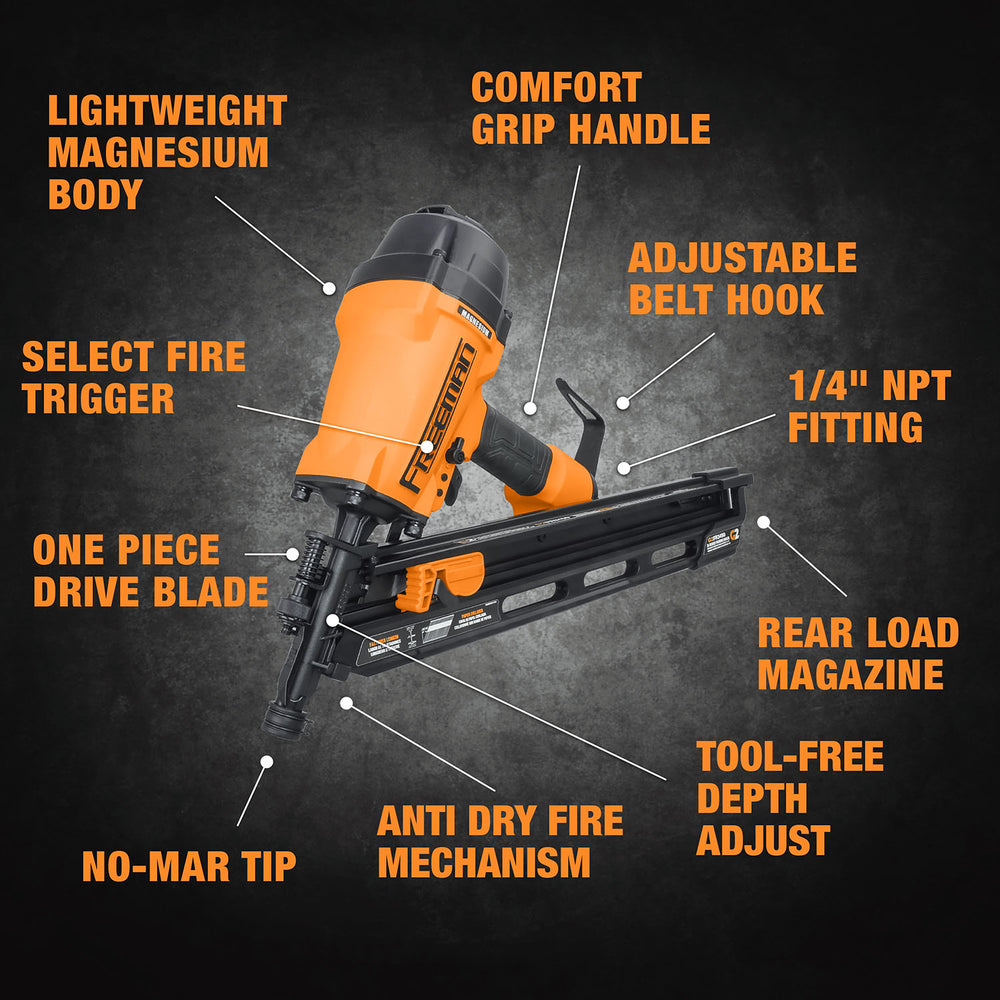 Pneumatic 34 Degree 3-1/2" Framing Nailer, 2nd Generation