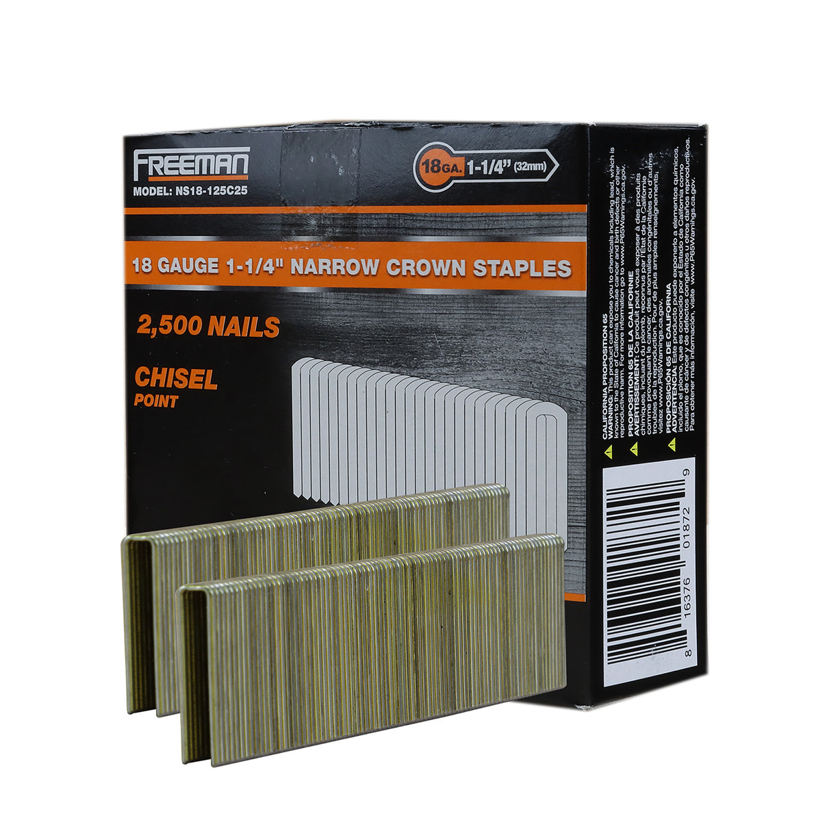 NS18-125 18-Gauge 1-1/4" Glue Collated Narrow Crown Staples (1000 Count) - Plain Packaging