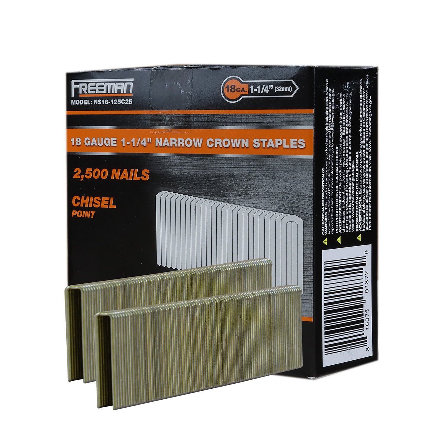 NS18-125 18-Gauge 1-1/4" Glue Collated Narrow Crown Staples (1000 Count) - Plain Packaging