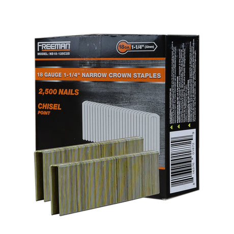 NS18-125 18-Gauge 1-1/4" Glue Collated Narrow Crown Staples (1000 Count) - Plain Packaging