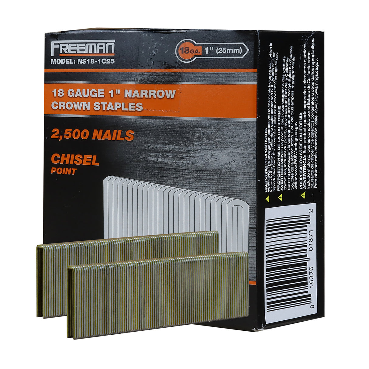 NS18-1C25 18-Gauge 1" Glue Collated Narrow Crown Staples with 1/4" Crown (2500 Count)