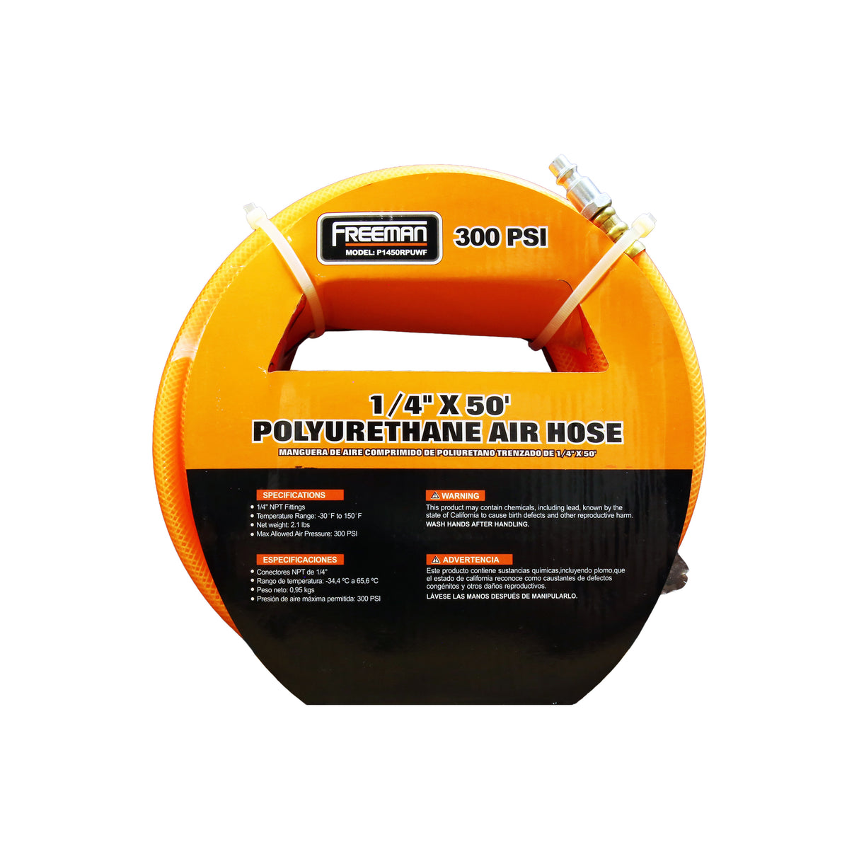 1/4" x 50' Polyurethane Air Hose with 1/4" NPT Fittings