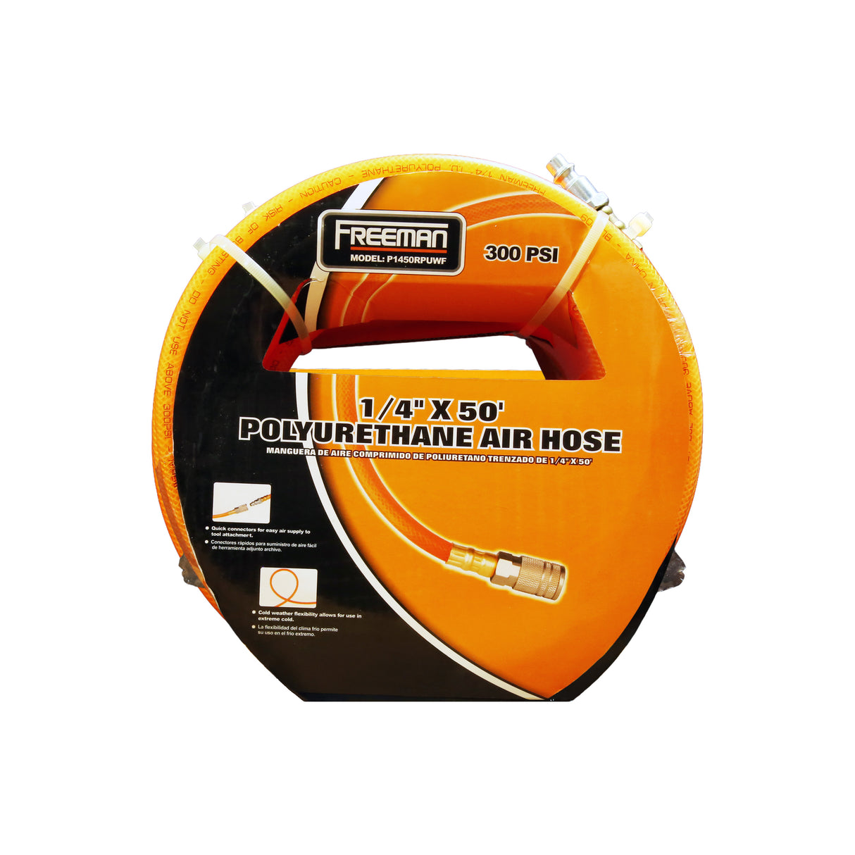 1/4" x 50' Polyurethane Air Hose with 1/4" NPT Fittings