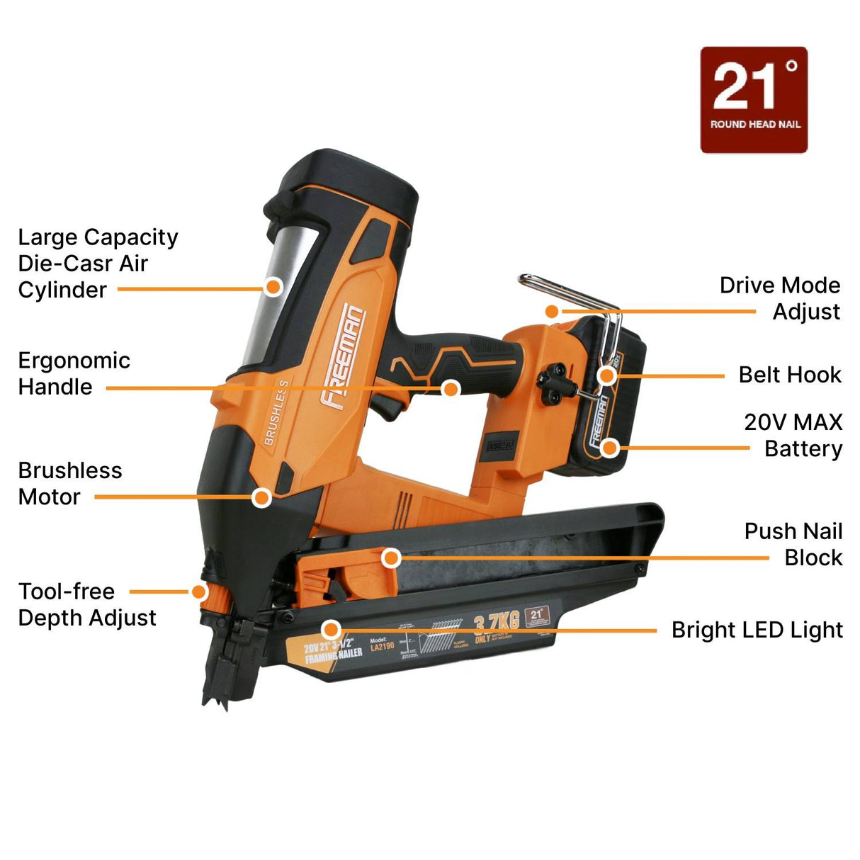 20V Cordless and Brushless 21° 3-1/2" Framing Nailer Kit