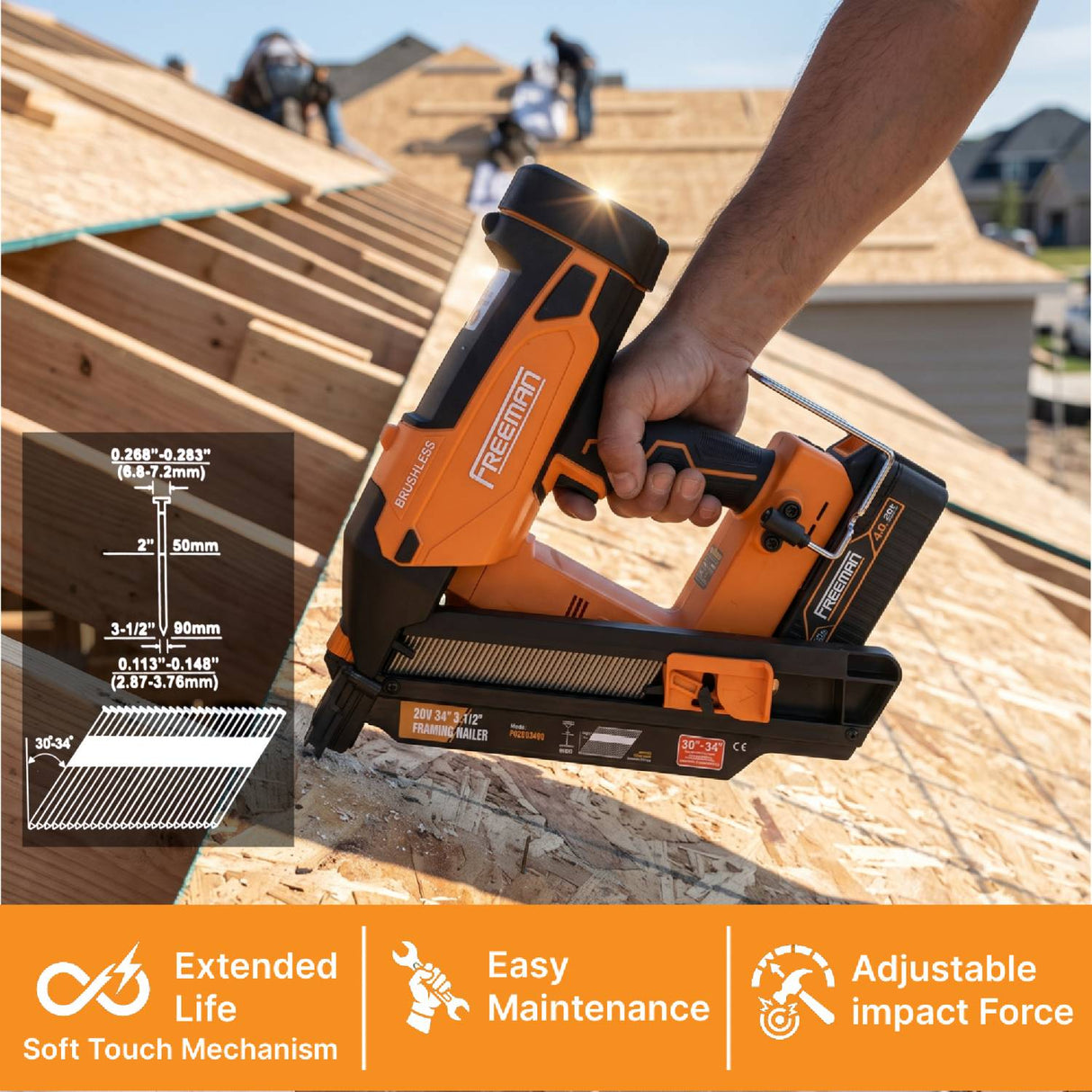 20V Cordless and Brushless 34° 3-1/2" Framing Nailer Kit