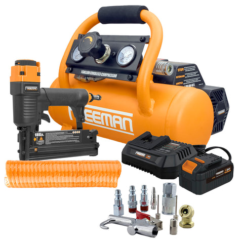 20V Cordless 1 Gallon Air Compressor wtih 3-in-1 Pneumatic Finish Nailer / Stapler Kit