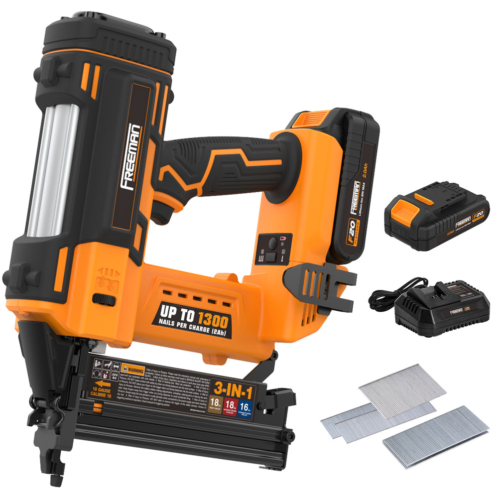 PE20V31618G 20 Volt Cordless 3-in-1 16 and 18 Gauge Nailer / Stapler Kit