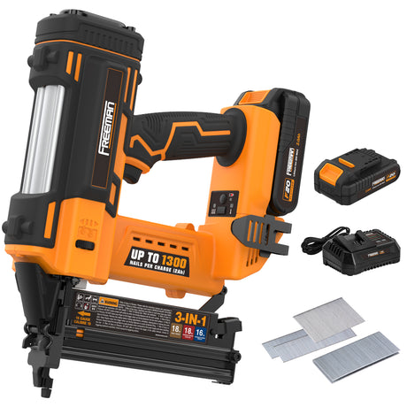 PE20V31618G 20 Volt Cordless 3-in-1 16 and 18 Gauge Nailer / Stapler Kit