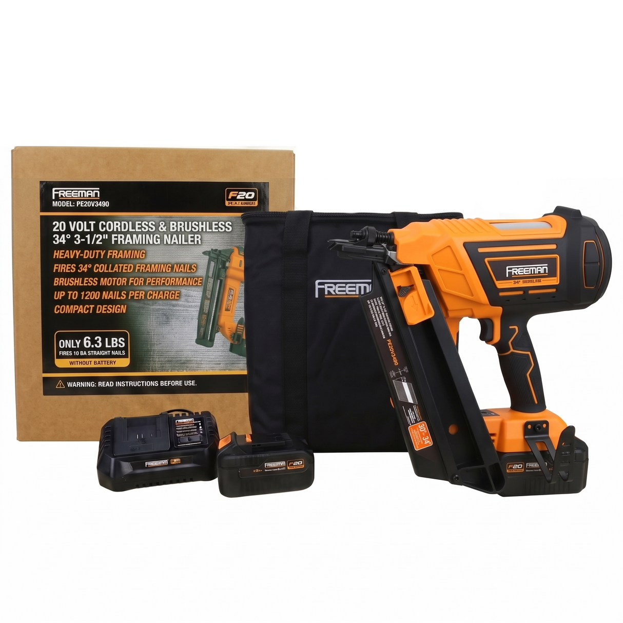 20V Cordless and Brushless 34° 3-1/2" Framing Nailer