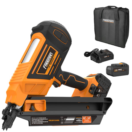 PE20V3490 20 Volt Cordless and Brushless 34 Degree 3-1/2" Framing Nailer Kit