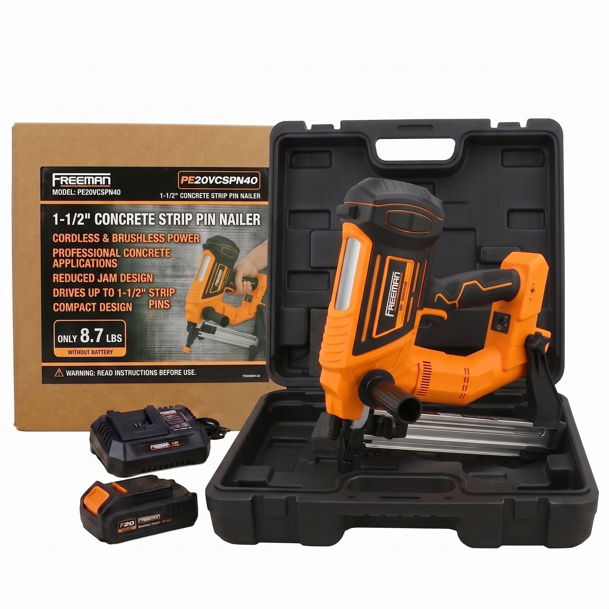 20V Cordless and Brushless 1-1/2" Concrete Strip Pin Nailer