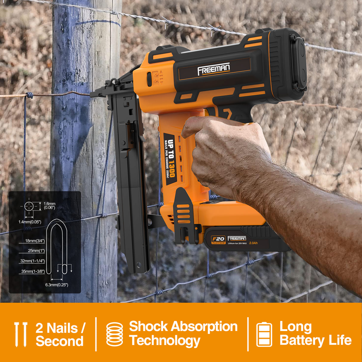 PE20VFS16 20 Volt Cordless 16-Gauge 1" Fencing Stapler Kit