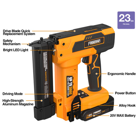 PE20VP23138 20 Volt Cordless 23-Gauge 1-3/8" Pin Nailer Kit