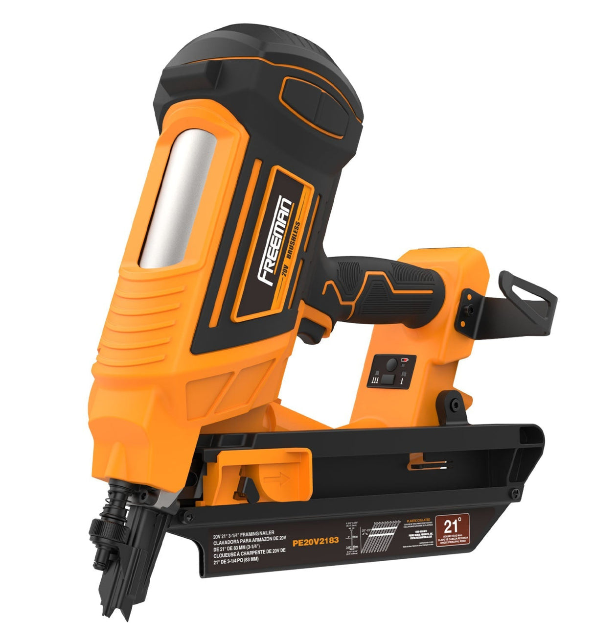 PE20VT2183 20 Volt Cordless and Brushless 21 Degree 3-1/4" Framing Nailer (Tool Only)